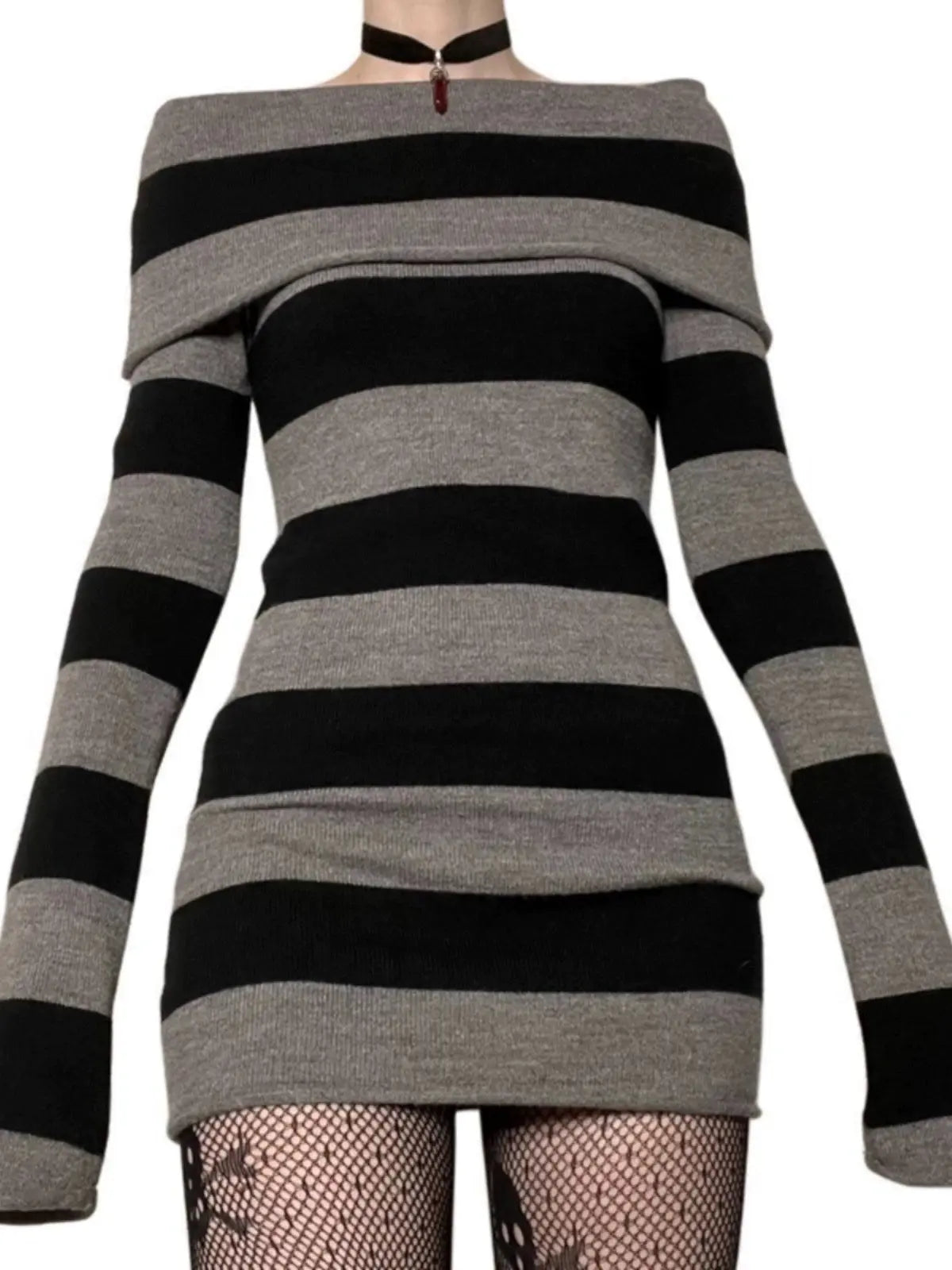 'Bingo' Striped Shoulder-Off Dress