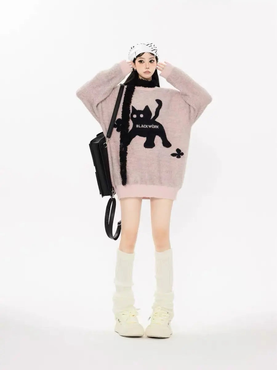 'Black Cat Market' Cat Prints Sweater