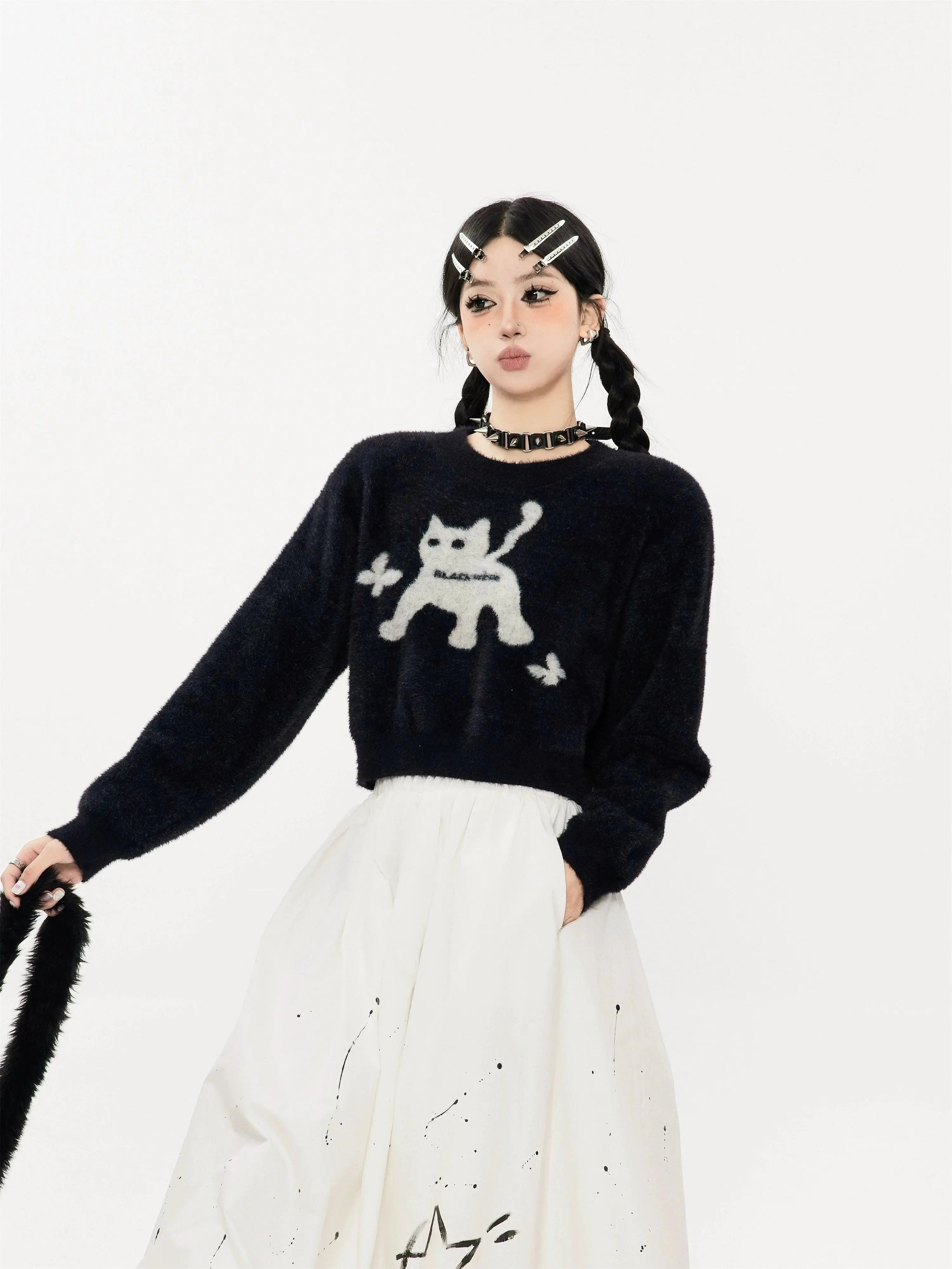 'Black Cat Market' Cat Prints Sweater