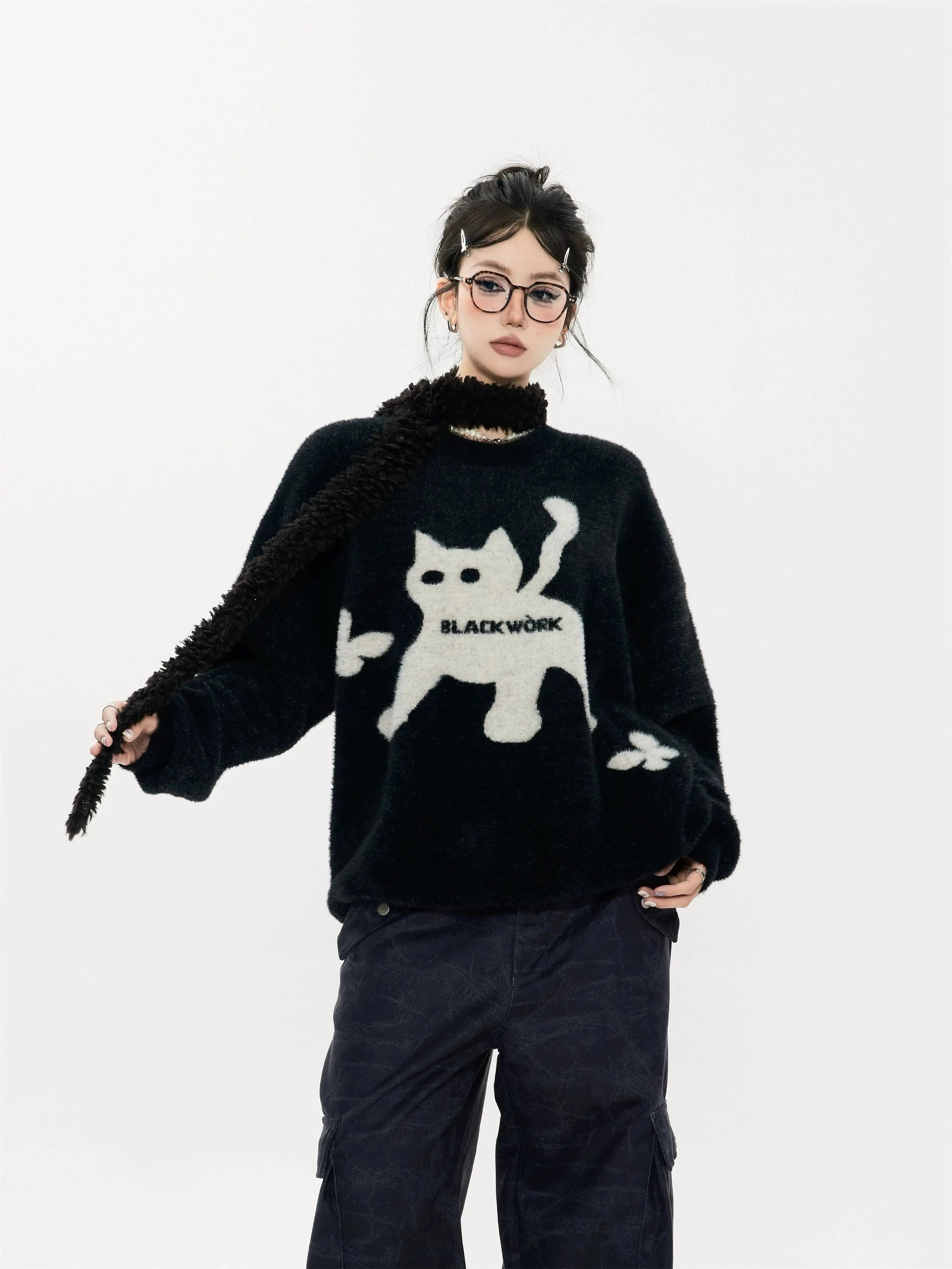 'Black Cat Market' Cat Prints Sweater