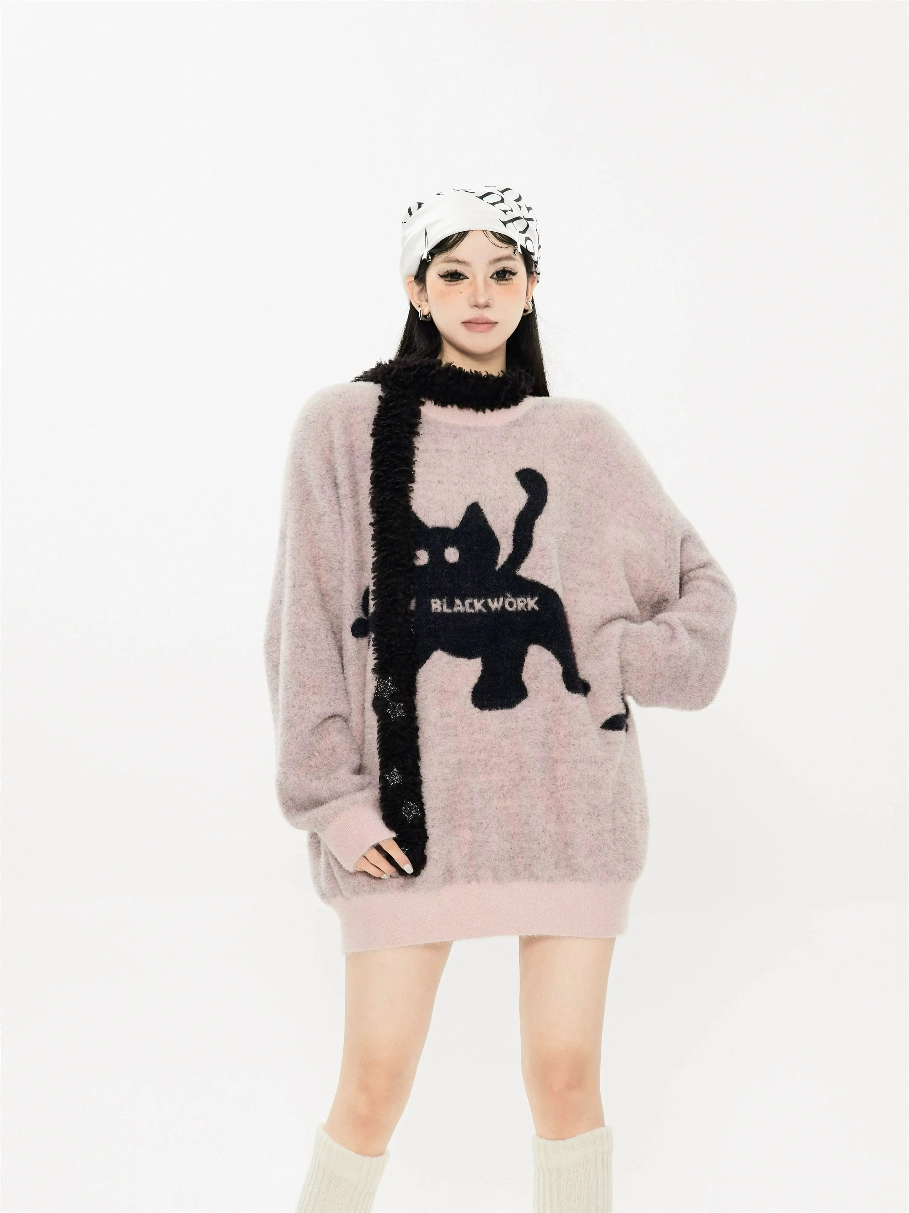 'Black Cat Market' Cat Prints Sweater