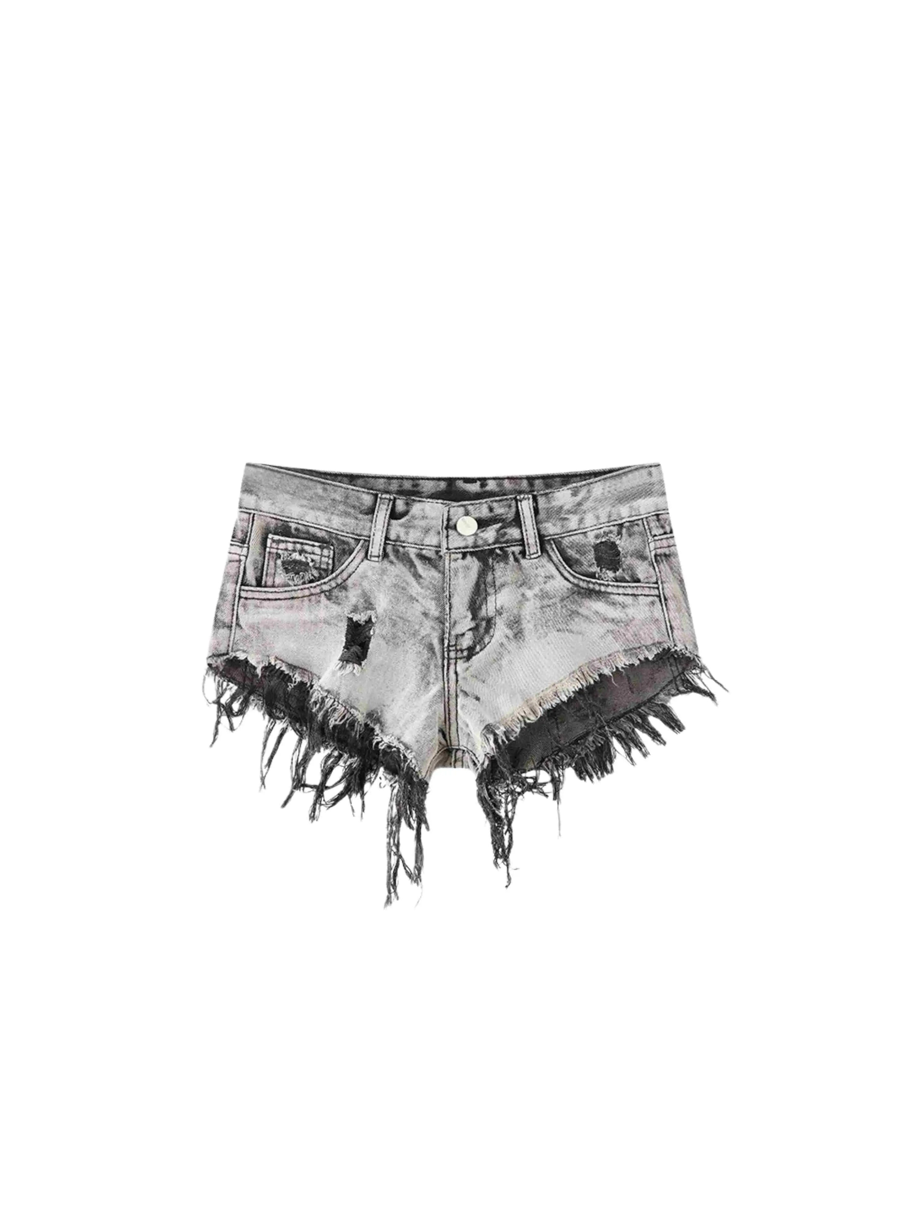 'Black Flame' Wasteland Punk  Distressed Ripped Denim Shorts