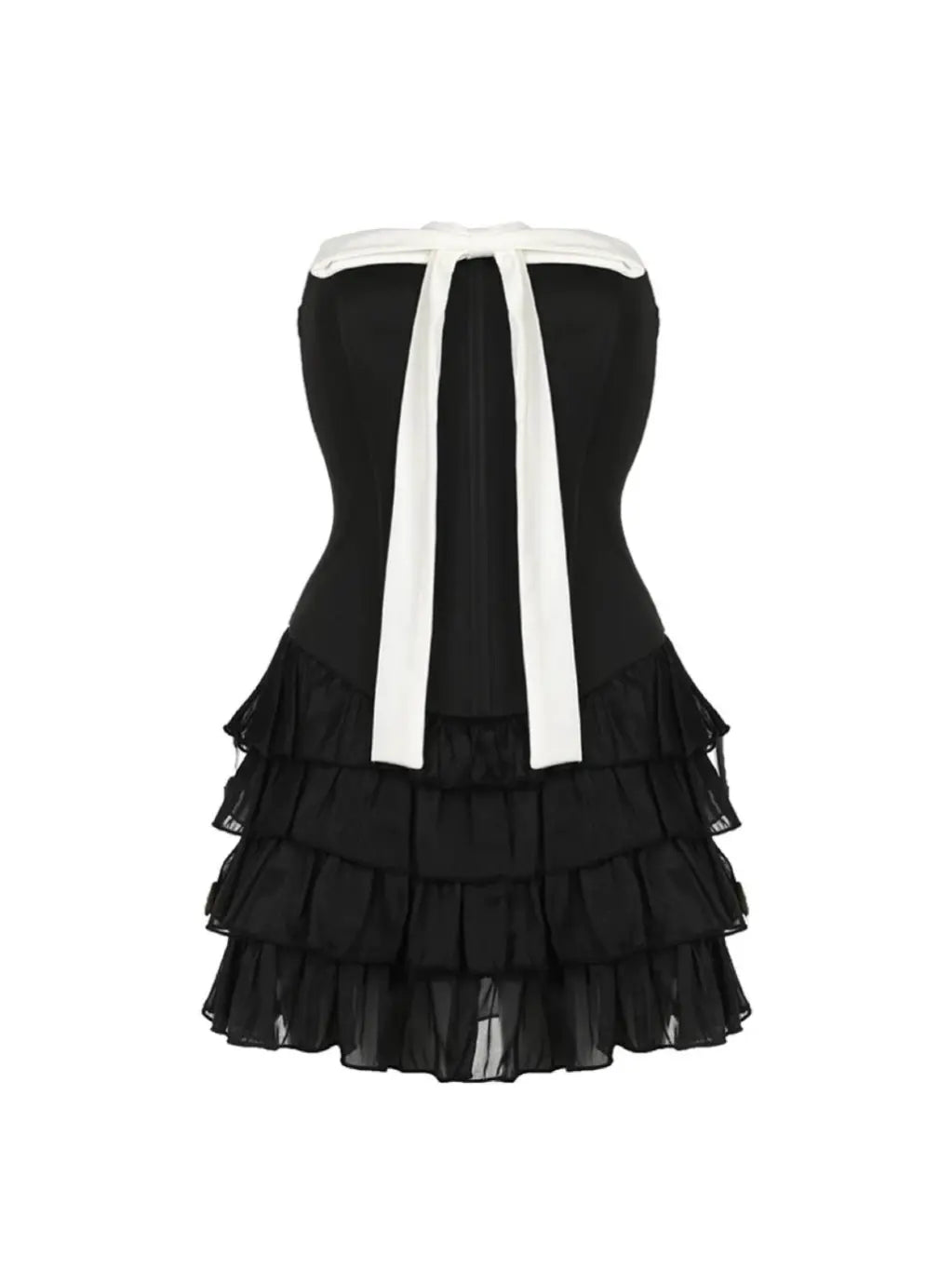 'Black Forrest' Black & White Ribbon Corset Bodysuit Dress