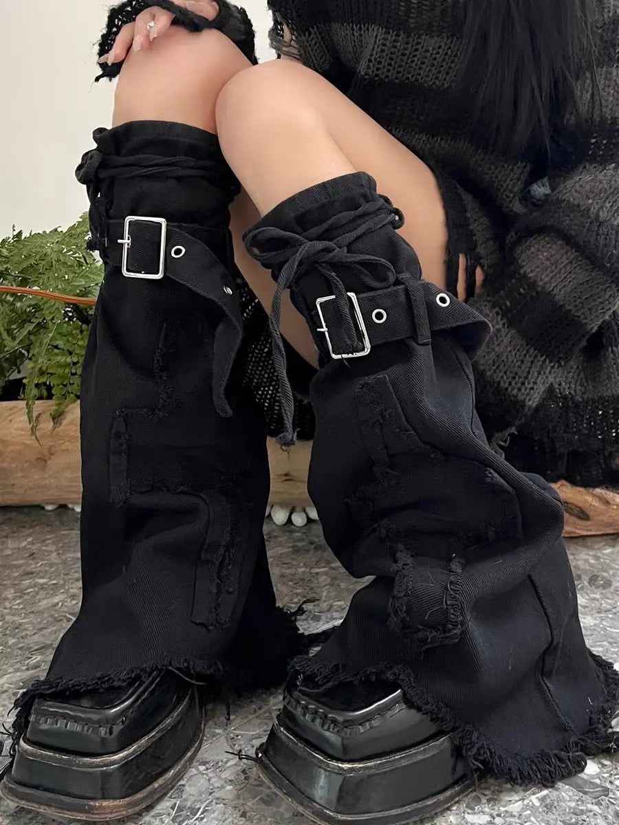 'Black Jeans' Grunge Ripped Denim Leg Warmers