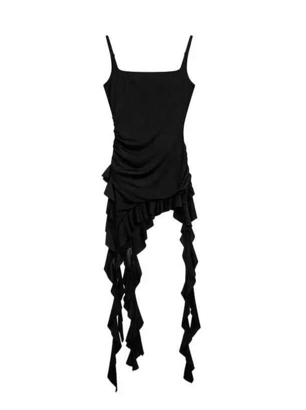 'Black Moss' Y2k Black Cami Ribbon Dress