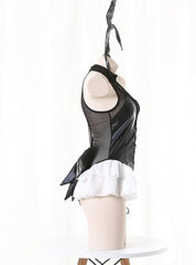 'Black Rabbit' Anime Girl Pu Leather Lace Up Lingerie