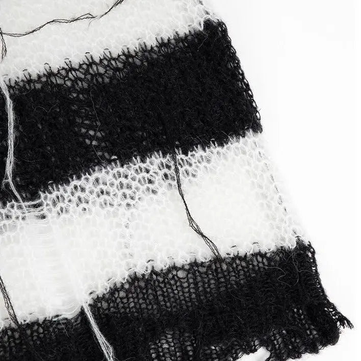 'Blight' Grunge Black & White Striped Sweater