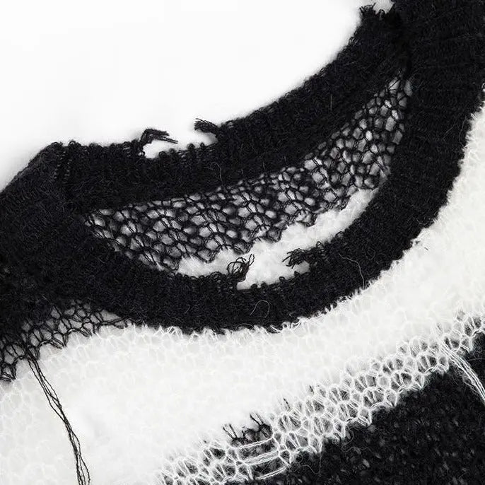 'Blight' Grunge Black & White Striped Sweater