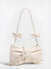 'Blur' Coquette Bowtie Shape Pearl Straps Crossbody Bag