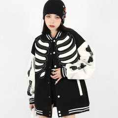 'Bone Lab' Patchwork PU Leather Bomber Jacket