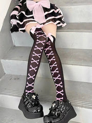 'Bone Party' Bow-tie Pink Bone Leg Tights