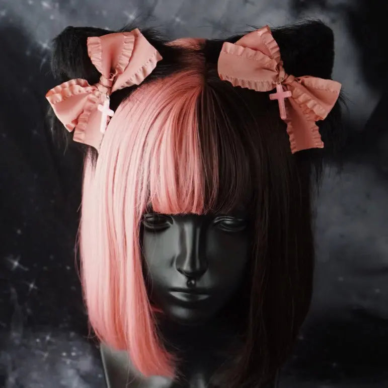 Brenda Cat Ears E-girl Pink Bow Hair Pins