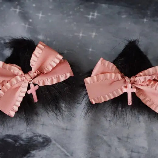 Brenda Cat Ears E-girl Pink Bow Hair Pins