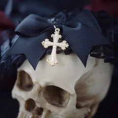 Brenda Lace Bowknot Cross Pendants Choker