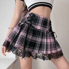 'Bubblegum' Egirl Pink Plaid Lace Skirt