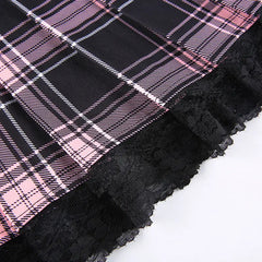 'Bubblegum' Egirl Pink Plaid Lace Skirt