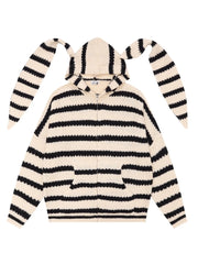 'Bunny Ear' Retro Striped Hooded Knitted Sweater