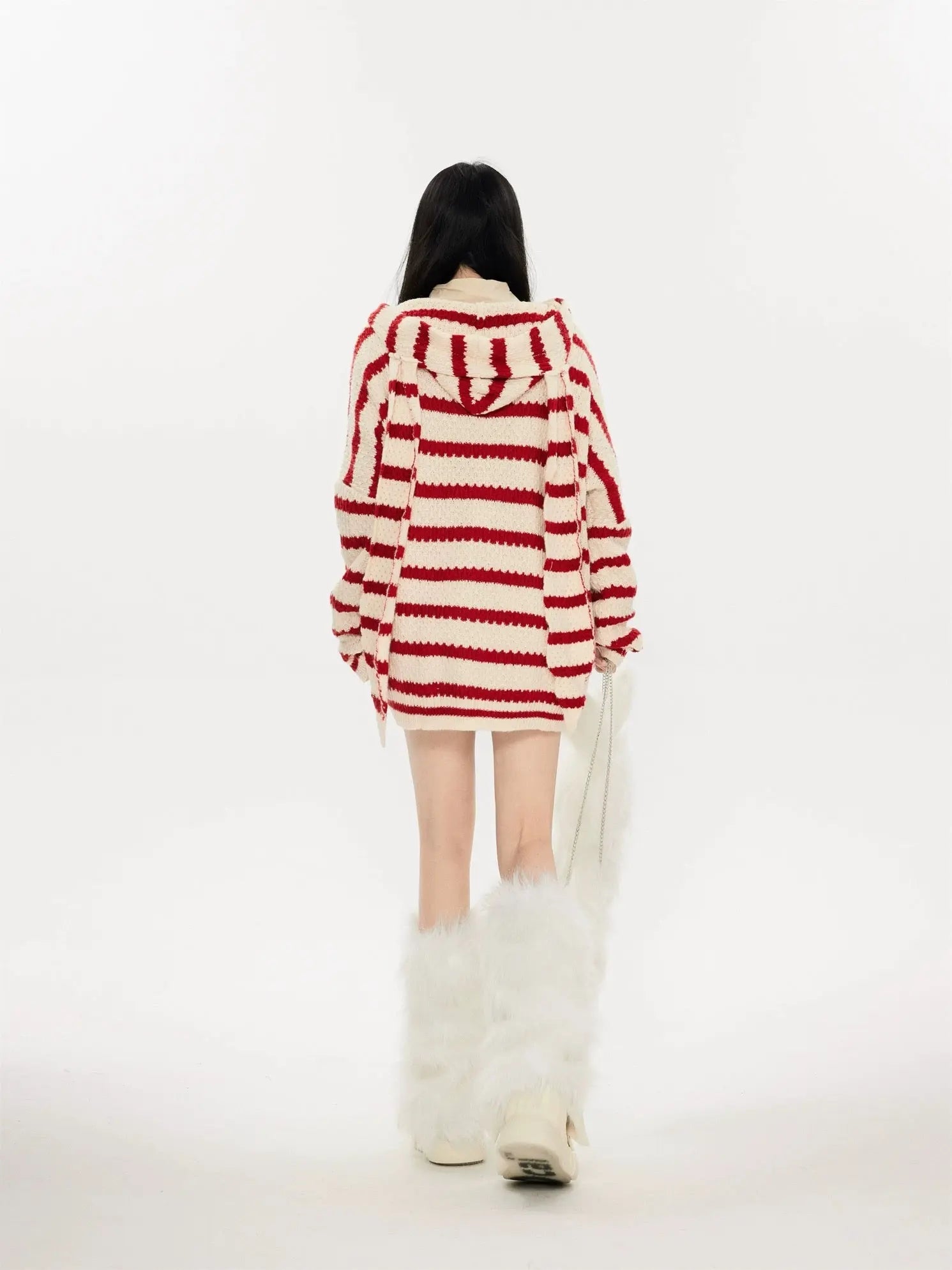 'Bunny Ear' Retro Striped Hooded Knitted Sweater