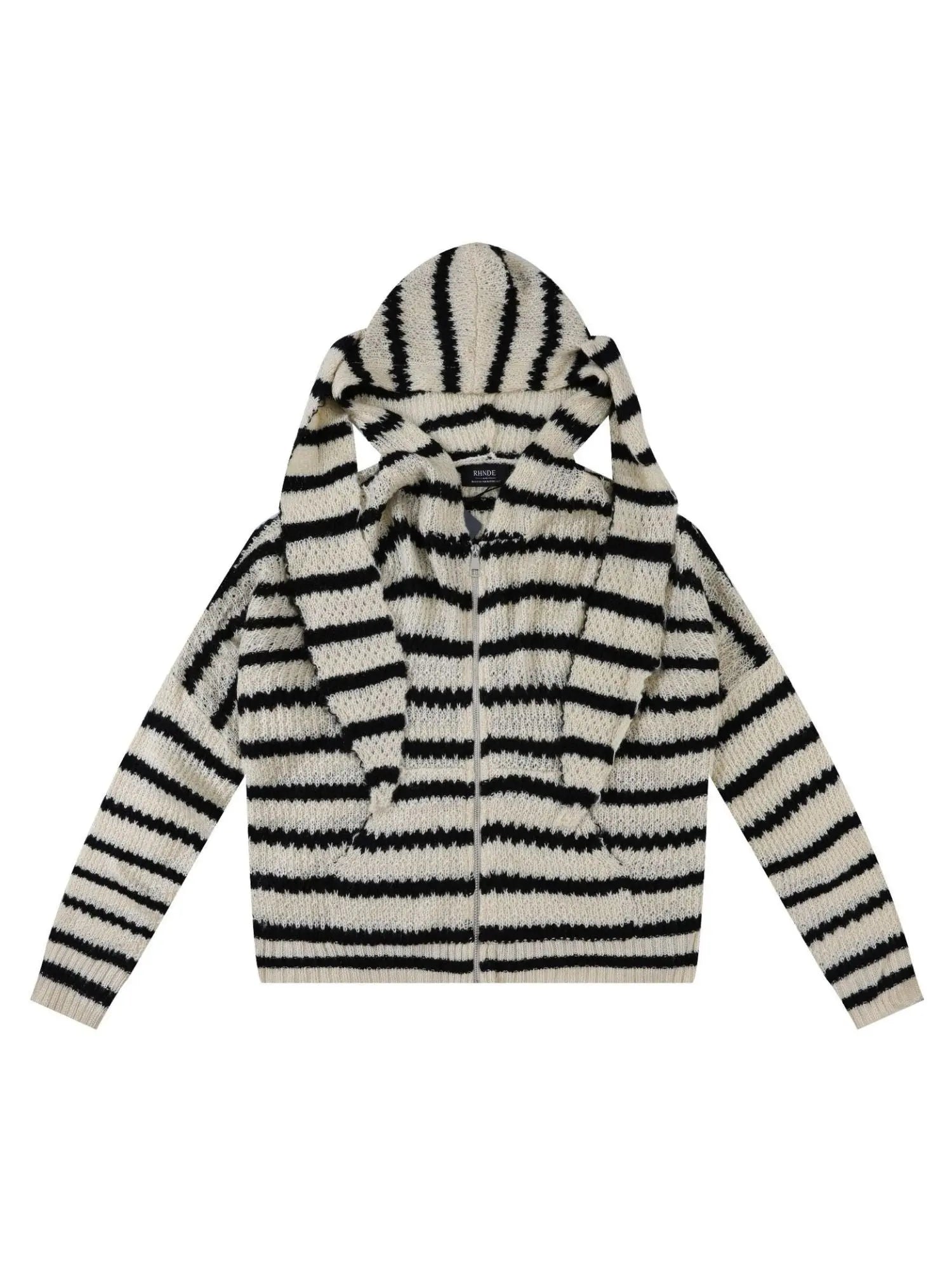 'Bunny Ear' Retro Striped Hooded Knitted Sweater