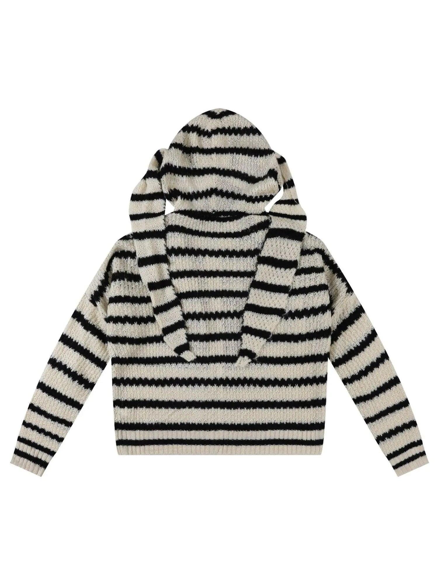 'Bunny Ear' Retro Striped Hooded Knitted Sweater