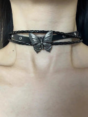 'Wilderness' Dark Leather Butterfly Choker Necklace Set