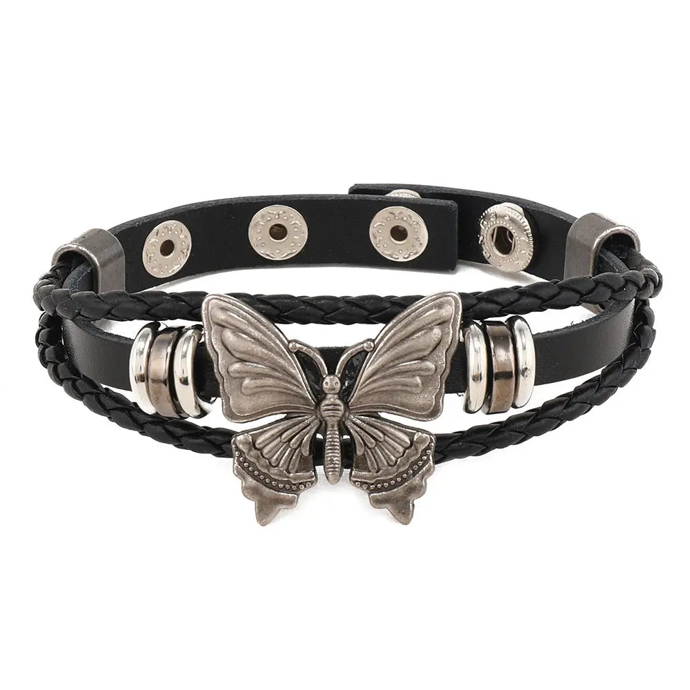 'Wilderness' Dark Leather Butterfly Choker Necklace Set