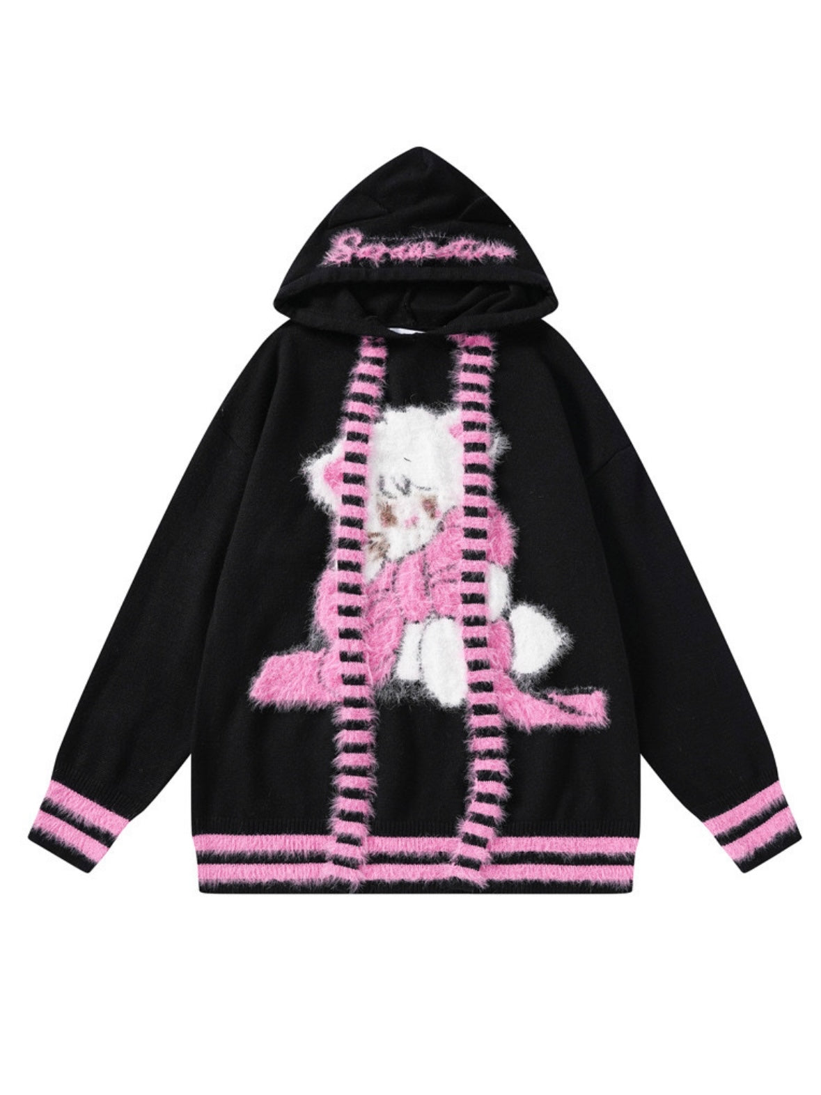 'Call Me Kitty' Kawaii Stripped Scarf Hooded Sweater