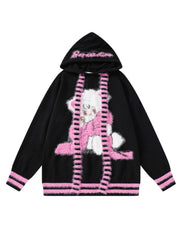 'Call Me Kitty' Kawaii Stripped Scarf Hooded Sweater