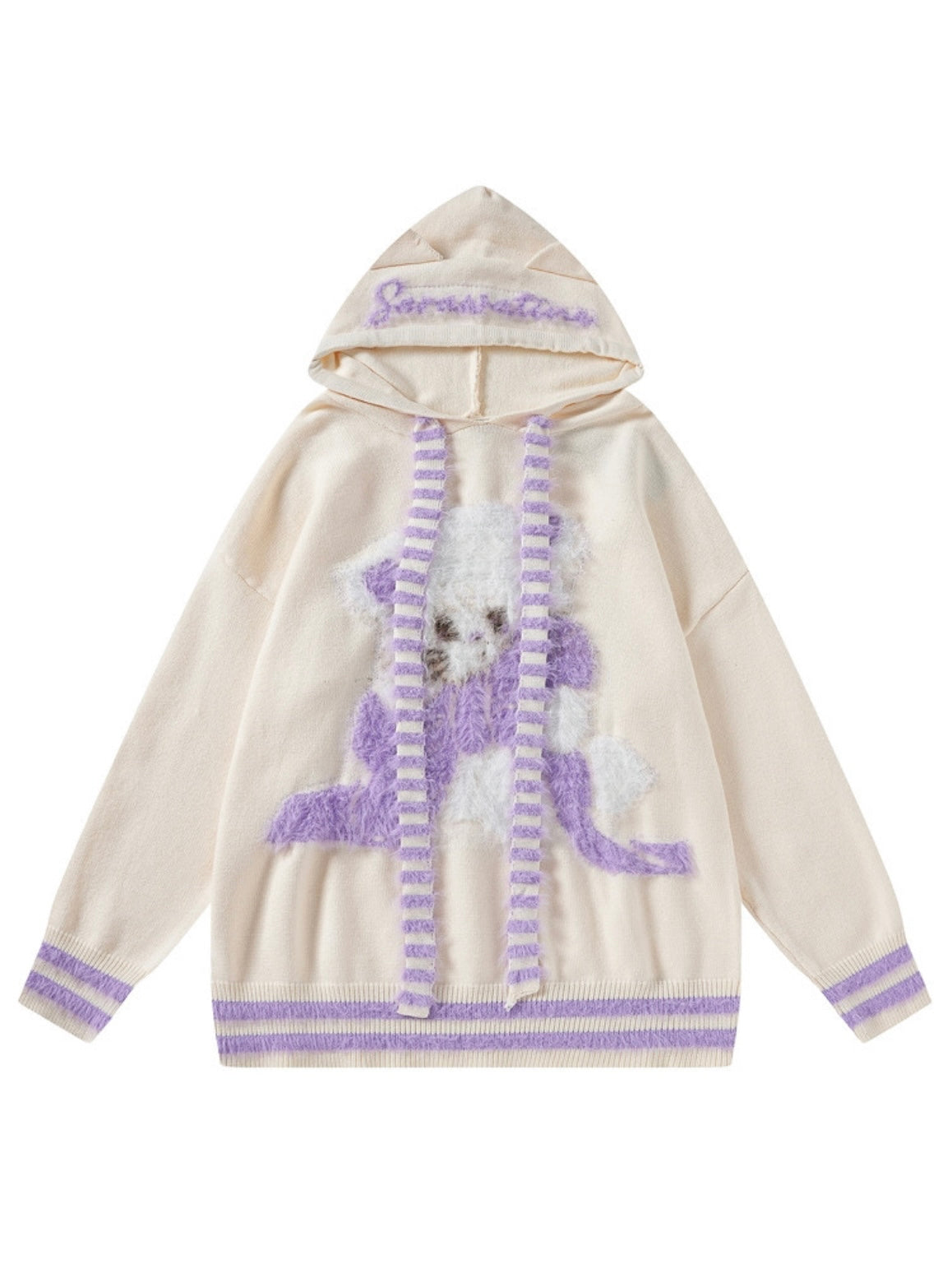 'Call Me Kitty' Kawaii Stripped Scarf Hooded Sweater