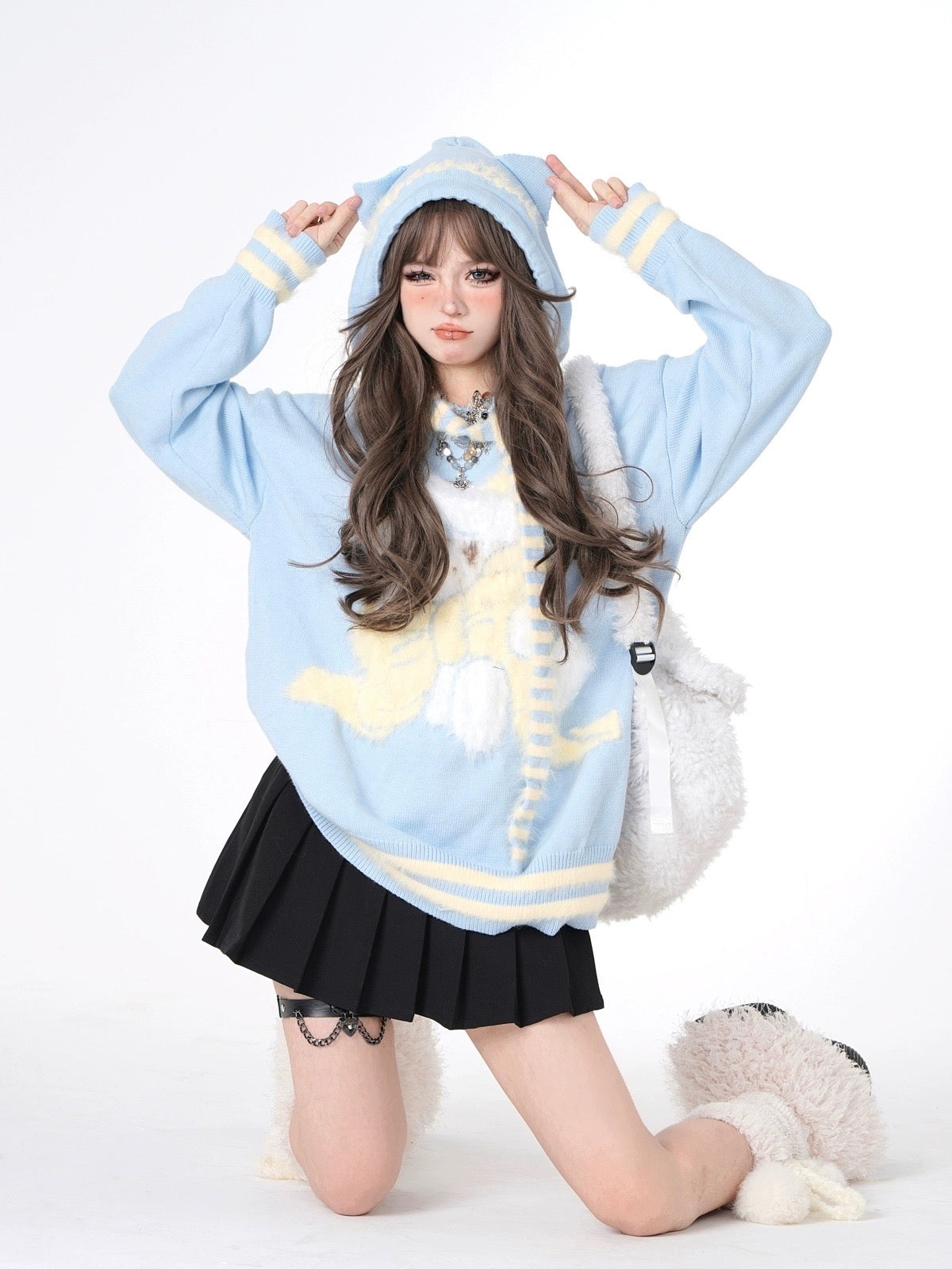 'Call Me Kitty' Kawaii Stripped Scarf Hooded Sweater