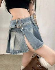 'Candy Bar' Low Waist Buck Denim Split Skirts