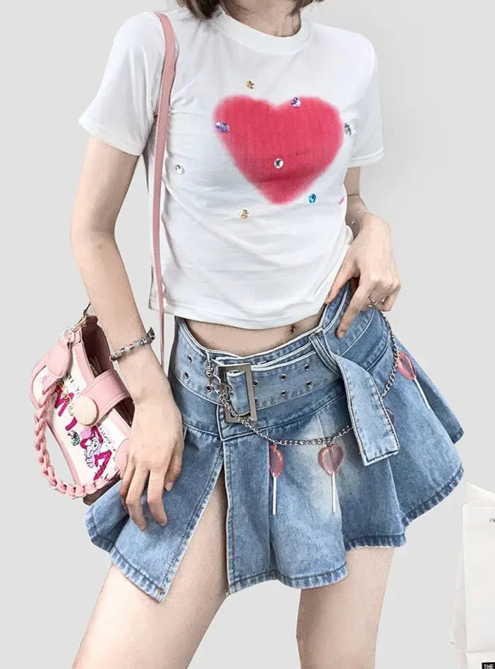 'Candy Bar' Low Waist Buck Denim Split Skirts