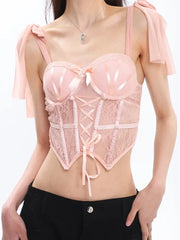 'Canned Peach' Valentie Sexy Chiffon Corset Cami Top