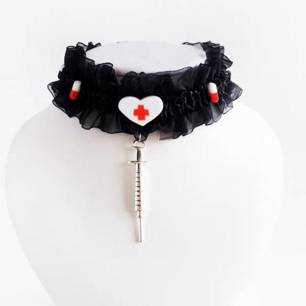 'Caregiver' Ruffled Pills & Needles Choker