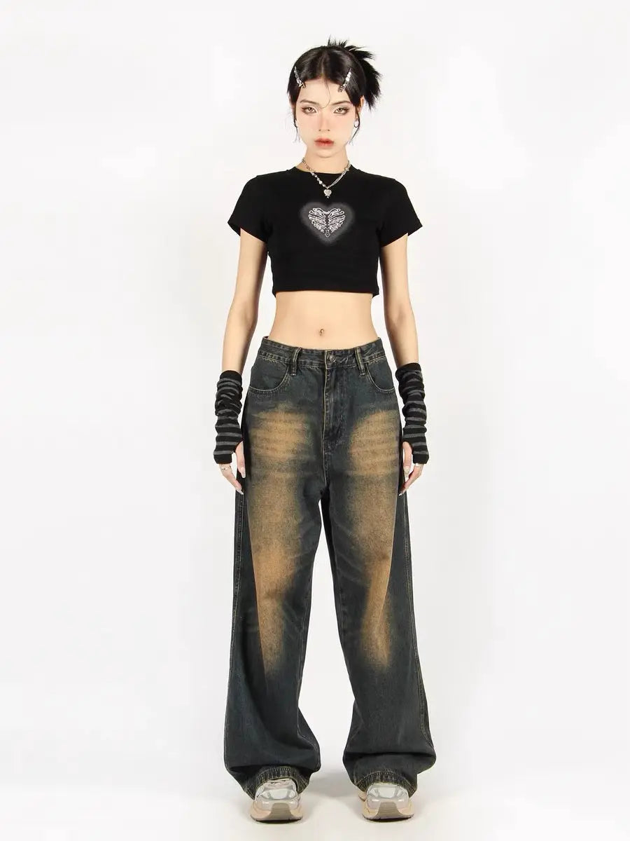 'Cave Girl' Grunge Printed Crop Gloves Shirts