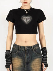 'Cave Girl' Grunge Printed Crop Gloves Shirts