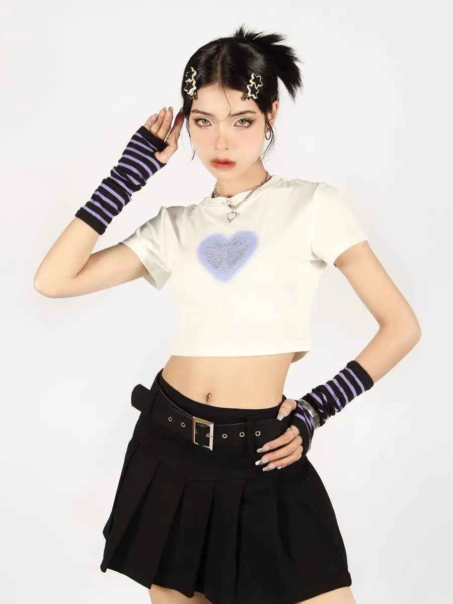 'Cave Girl' Grunge Printed Crop Gloves Shirts