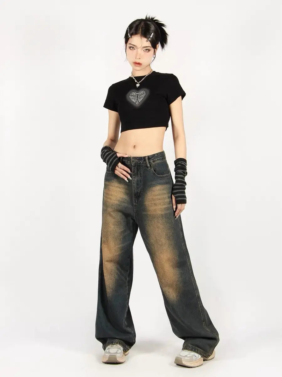 'Cave Girl' Grunge Printed Crop Gloves Shirts