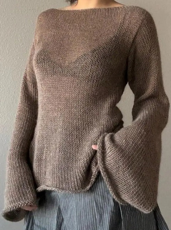 'Chocolate Croissant' Chunky Knit Bell Sleeve Sweater