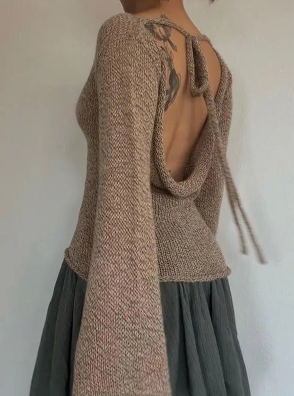 'Chocolate Croissant' Chunky Knit Bell Sleeve Sweater