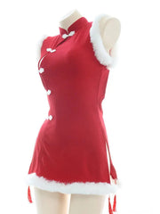 'Chun-Li' Red Fluffy Hem Split Costume Dress