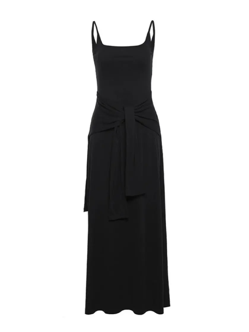 'City Walk' Casual Dark Tie Up Cami Midi Dress