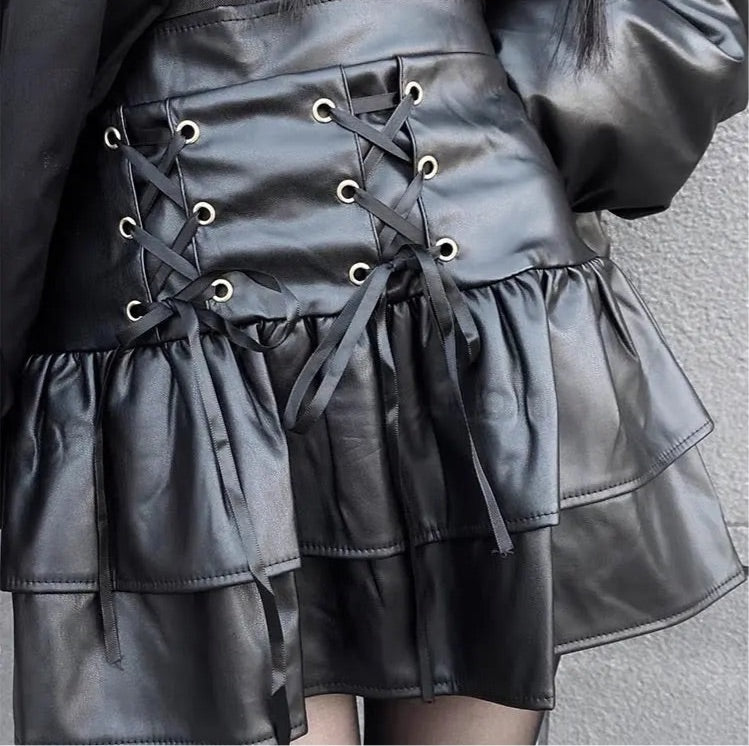 'Cocoa' Grunge Pu Leather Skirt