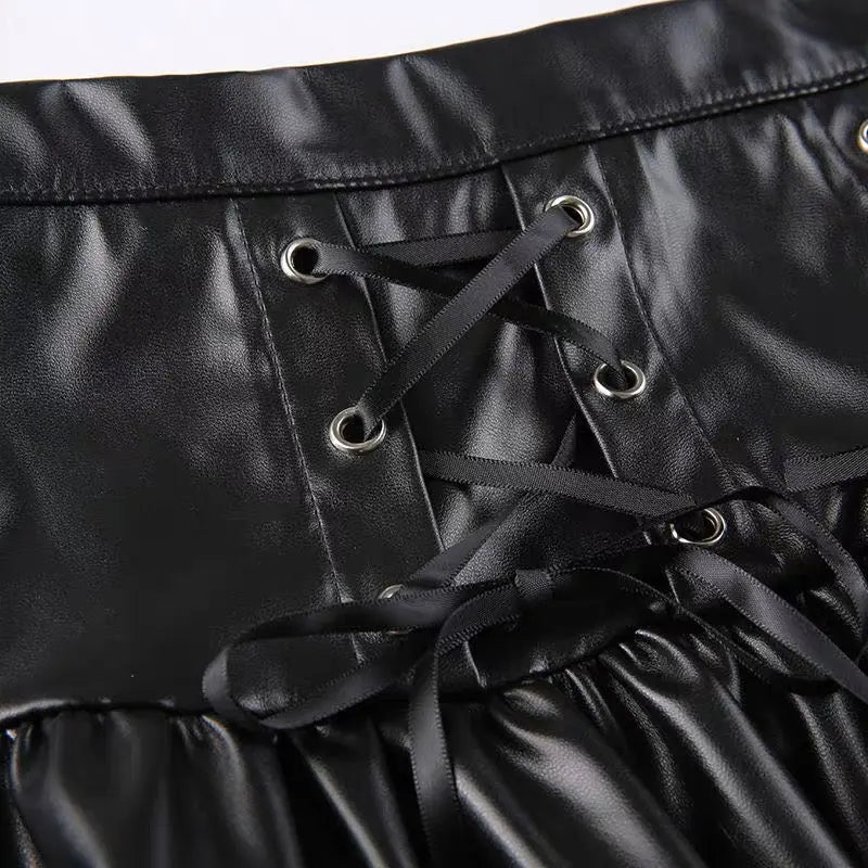 'Cocoa' Grunge Pu Leather Skirt