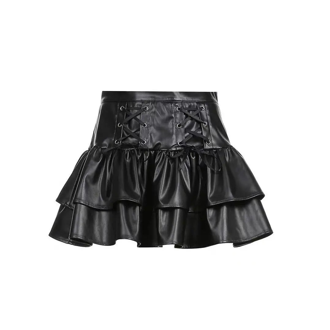 'Cocoa' Grunge Pu Leather Skirt