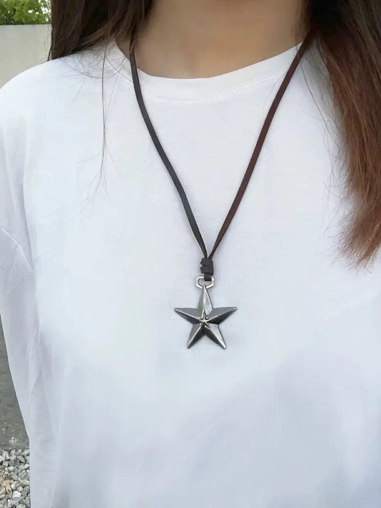 'Collision' Y2k Silver Star Rope  Necklace