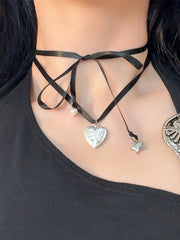 'Coquette Babe' Ribbon Pendants Lace Up Choker