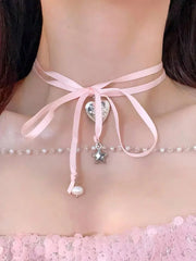 'Coquette Babe' Ribbon Pendants Lace Up Choker