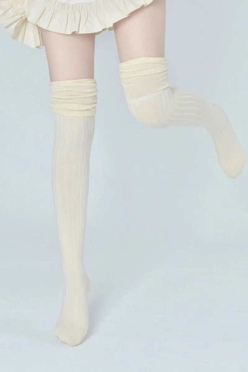 'Cream' Kawaii Cotton Loose Socks Tights