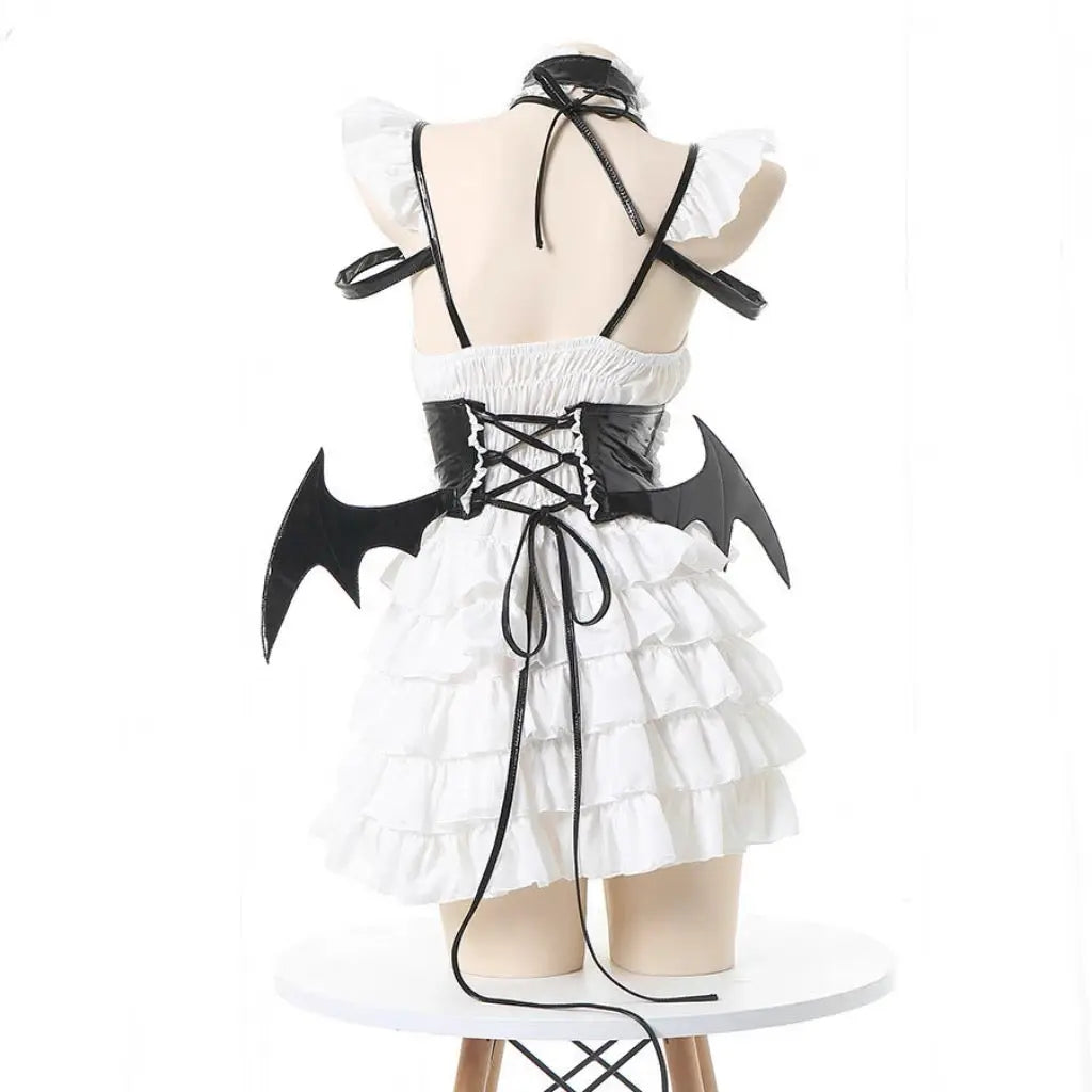 'Cream Soda' Ruffled Cross Strap Wings Corset Dress